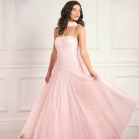 SUNRISE SEQ STRAPLESS CAPE GOWN  - فستان