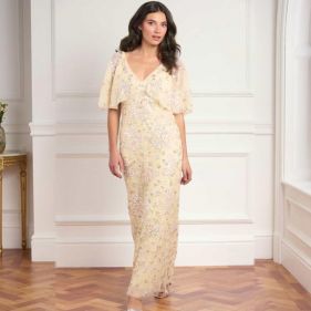 PEONY BQT SEQUIN V NK CAPE GOWN  - فستان