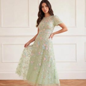 PEONY BQT R NECK ANKLE GOWN  - فستان