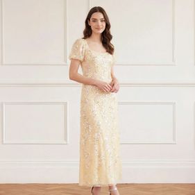CONFETTI PUFF SLEEVE ANKLE GOWN  - فستان