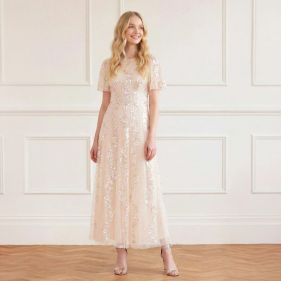 CONFETTI ROUND NECK ANKLE GOWN  - فستان