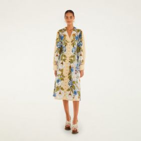 GARDEN SCARF BLUE LONG SLEEVE MIDI DRESS  - فستان
