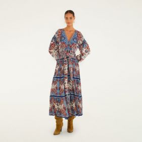 PAISLEY SCARF CREAM LONG SLEEVE MAXI DRESS  - فستان