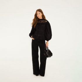 RICHILIEU BLACK DENIM PANTS AND BLOUSE SET  - مجموعة من الملابس
