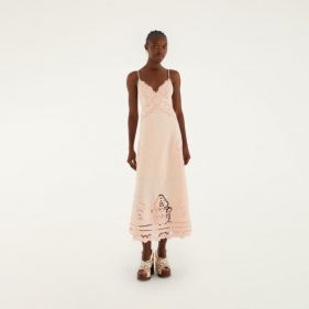PINK RICHELIEU SLIP MIDI DRESS  - فستان