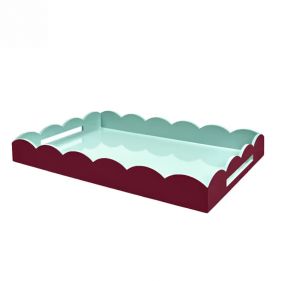 CHERRY & EAU DE NIL L LACQUERED SCALLOP OTTOMAN 2-TONE TRAY 26x17: ADDISON ROSS - صينية