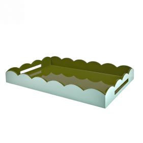 EAU DE NIL & KHAKI L LACQUERED SCALLOP OTTOMAN 2-TONE TRAY 26x17: ADDISON ROSS - صينية