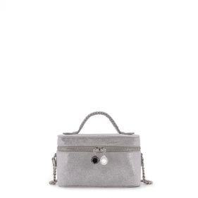 COSMETIC CASE ECO SHINY DOTTED CHAMOIS W/PALLADIUM COLOR CHAIN  - حقائب يد نسائية 