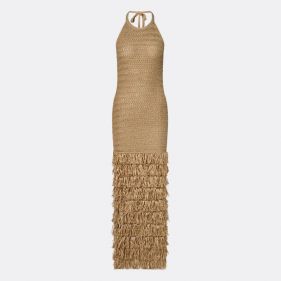 ELISSA HALTERNECK FRINGE MAXI DRESS  - فستان