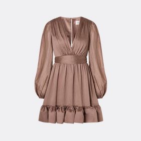 JADIE V-NECK RUFFLED MINI DRESS  - فستان