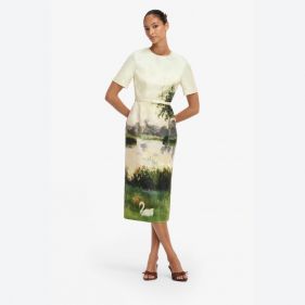 ELIZABETH JACQUARD SHORT SLEEVE MIDI DRESS  - فستان